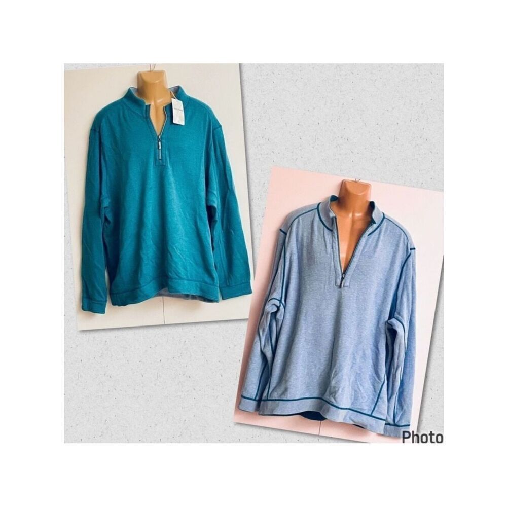 NWT Tommy Bahama XXXL Flipshore Blue Heather Reversible Half-Zip 3XL Sweatshirt